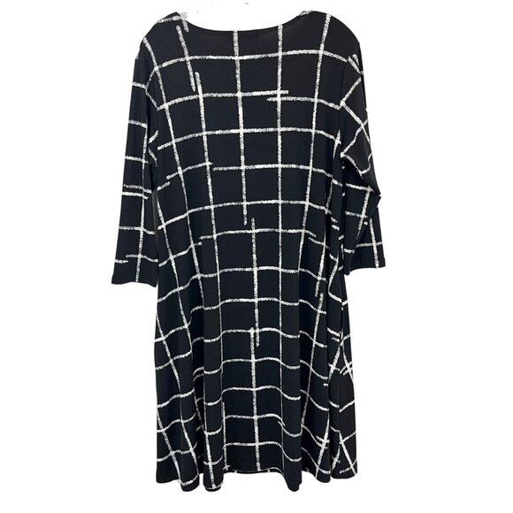 Sympli Black White Grid Plaid Geometric Print Midi Dress Pockets Jersey Size 14 - Picture 2 of 7